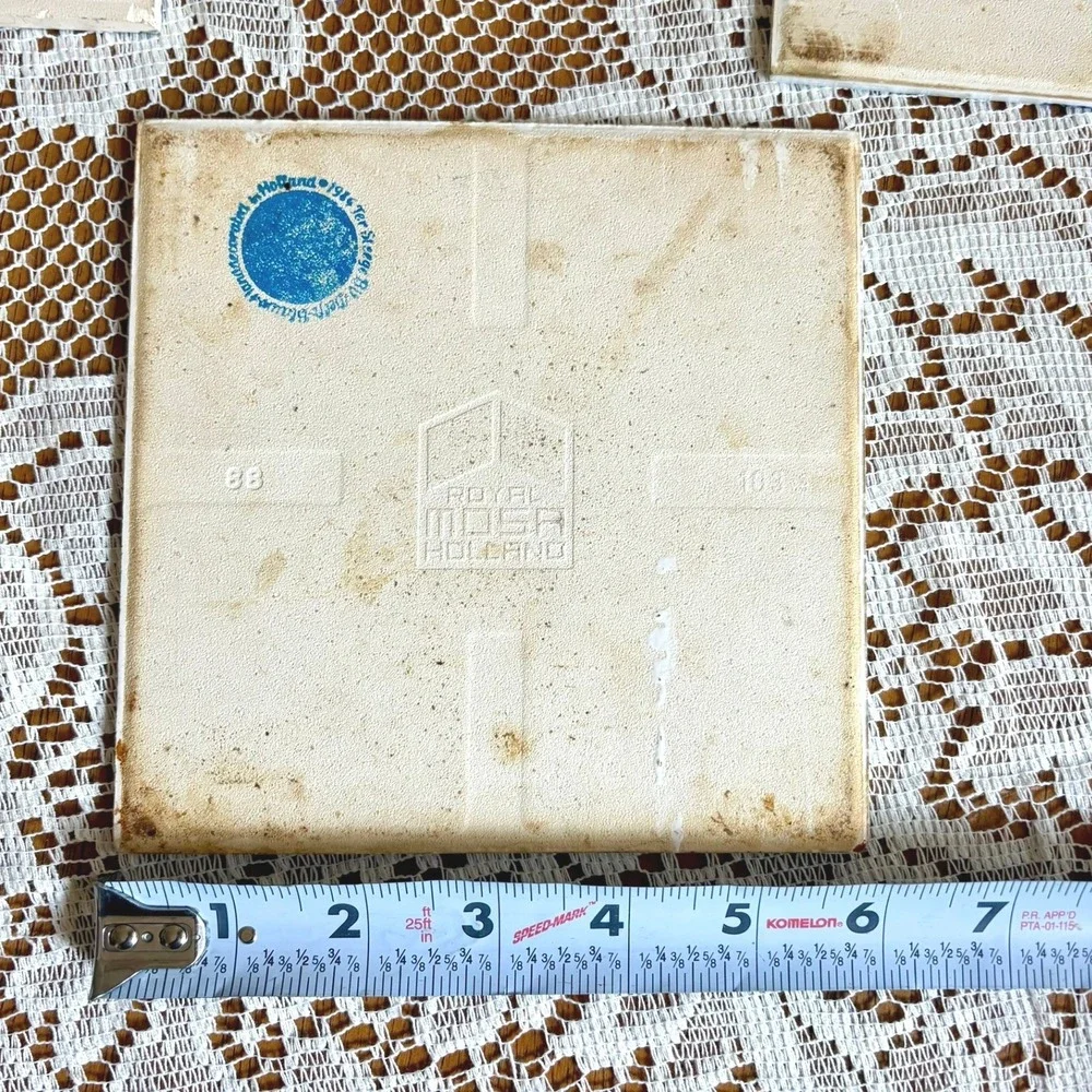 Vintage 1980s Royal Mosa Holland Delft Blue Ceramic Tiles 4-Piece Set 6